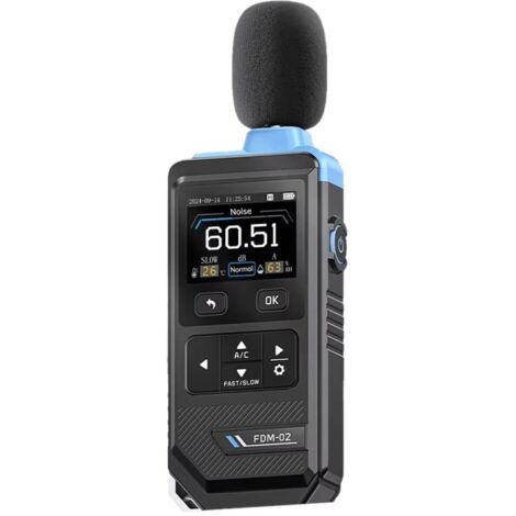 Sonomètre professionnel FDM-02 avec écran couleur TFT 2 pouces (30 dB-130 dB), pondération A/C, surveillance de la température/humidité, enregistrement des courbes, conservation des données, batterie  (1/5)