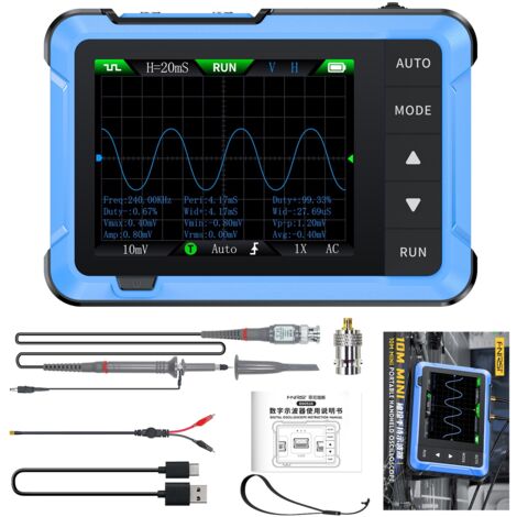 Oscilloscope portable DSO-510/générateur de signaux DDS 2 en 1, oscilloscope automobile portable numérique avec TFT 2,8 pouces, bande passante 10 MHz, taux d'échantillonnage 48 MS/s.