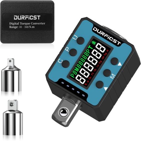 DURFICST Adaptateur Dynamométrique Numérique,Clé Dynamométrique Numérique 1/2" avec Alarme Sonore et Lumineuse, Cle Dynamometrique Electronique, Plage 6-200 N.m, Convient aux Voitures, Vélos, Motos