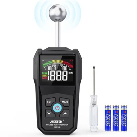 Humidimètre à bois sans contact MESTEK, détecteur d'humidité non destructif pour cloisons sèches, bois et maçonnerie, écran LCD couleur rétroéclairé et testeur d'humidité avec alarme, détecte 20 à 40 (1/5)