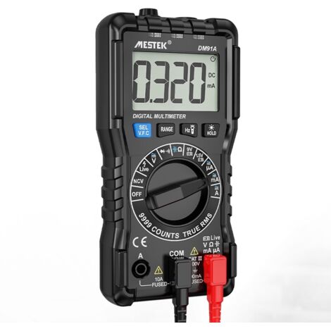 Mini multimètre numérique MESTEK DM91A, 9 999 points, ampèremètre, voltmètre, ohmmètre, testeur de capacité HFE NVC (1/5)