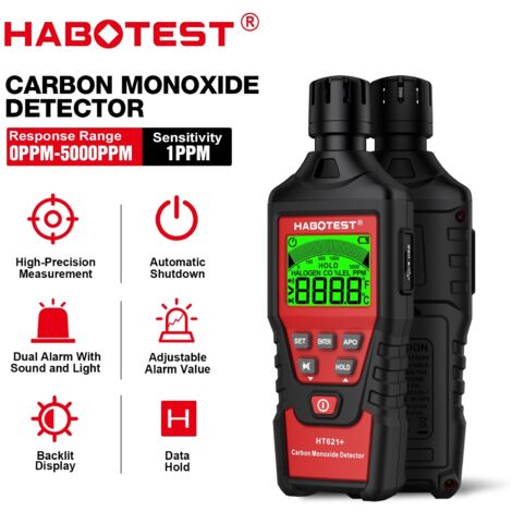 Détecteur de monoxyde de carbone HABOTEST HT621+, testeur de gaz CO haute précision, moniteur, alarme sonore et lumineuse, 0 à 5 000 ppm (1/5)