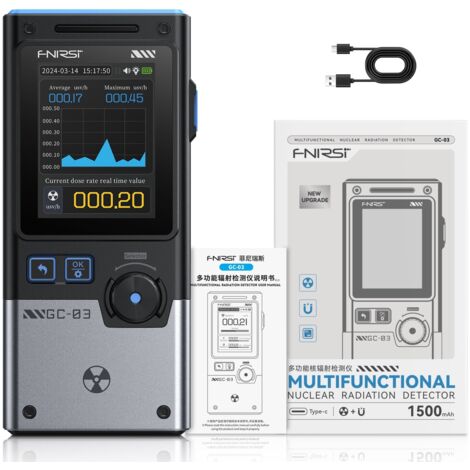 Compteur Geiger, détecteur électromagnétique de rayonnement nucléaire 3 en 1, sans détection RF, dosimètre portable rechargeable, moniteur de rayonnement bêta-gamma X, noir (1/5)