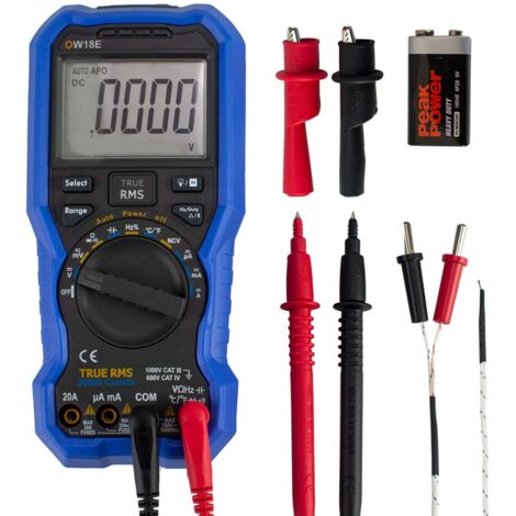 Multimètre numérique Bluetooth OW18E 20 000 points, voltmètre, ampèremètre, ohmmètre, testeur de circuit avec écran LCD rétroéclairé et cordons de test, mesure du courant et de la résistance, NCV True (1/5)