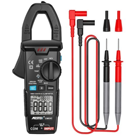 Pince ampèremétrique Mestek AC, multimètre True RMS 10 000 points AC 600 A, mesure la tension AC et DC, la résistance, la capacité et les diodes, avec LOZ/Auto-V, RCD/GFCI (1/5)