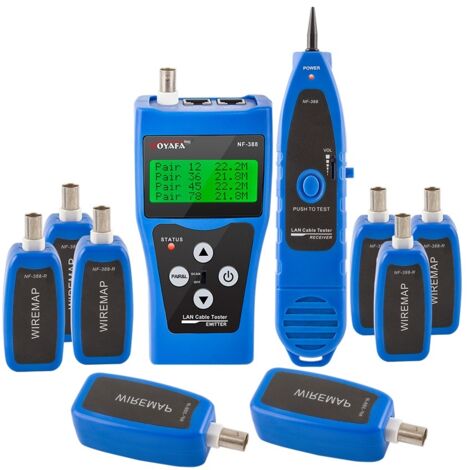 Le testeur/traceur de câbles réseau Noyafa NF388 avec 8 prises distantes et flash de port est utilisé pour tester les câbles Ethernet, LAN, Cat5, Cat6, téléphoniques et coaxiaux. (1/5)