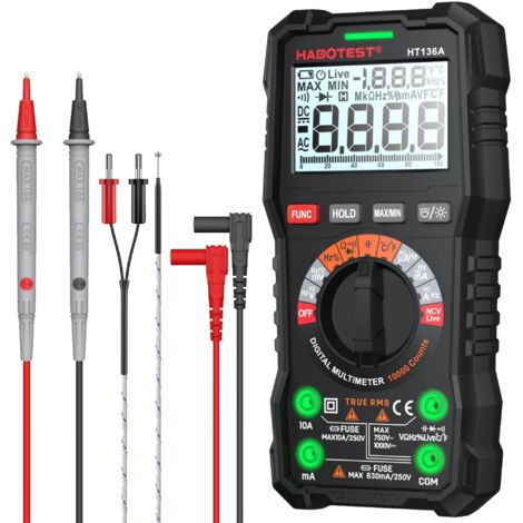 Multimètre numérique, 10 000 pointeurs, voltmètre CC/CA, sélection automatique de la gamme, mesure le courant, la résistance, la capacité, la fréquence et les diodes. HABOTEST HT136A (1/5)