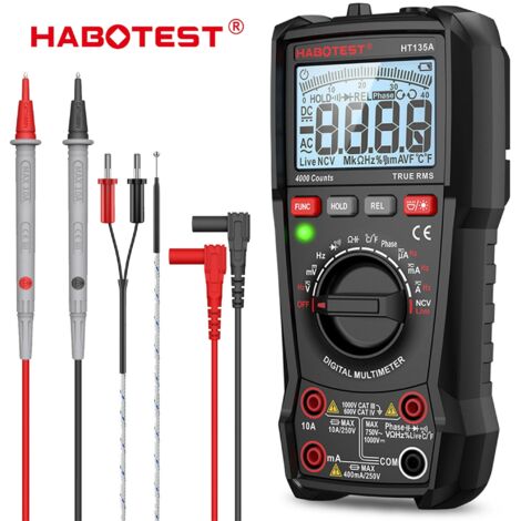 Multimètre numérique HABOTEST HT135A, 4000 lectures RMS vraies, mesure automatique, tension, courant, capacité, température, test NCV, CAT IV 600V. (1/5)