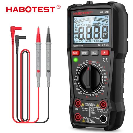 Multimètre numérique HABOTEST HT135D, 4000 valeurs efficaces vraies - Mesure manuelle, tension, courant, capacité, test NCV, CAT IV 600 V (1/5)