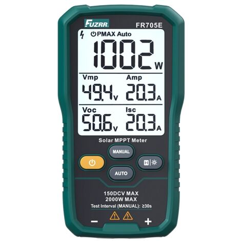 Testeur de panneaux solaires FUZRR FR705E, testeur MPPT 2000W 150V 45A, mesure Voc / Isc / Pmax, écran LCD 3,2 pouces (1/5)