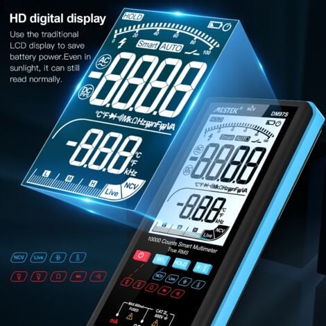 Multimètre Numérique MESTEK Testeur Electrique Digital Voltmètre Automatique 10000 Comptes TRMS Ampèremètre Ohmmètre Température CC/CA Tension Courant Capacité Résistance Diode Continuité Fréquence