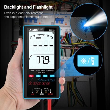Multimètre Numérique MESTEK Testeur Electrique Digital Voltmètre Automatique 10000 Comptes TRMS Ampèremètre Ohmmètre Température CC/CA Tension Courant Capacité Résistance Diode Continuité Fréquence
