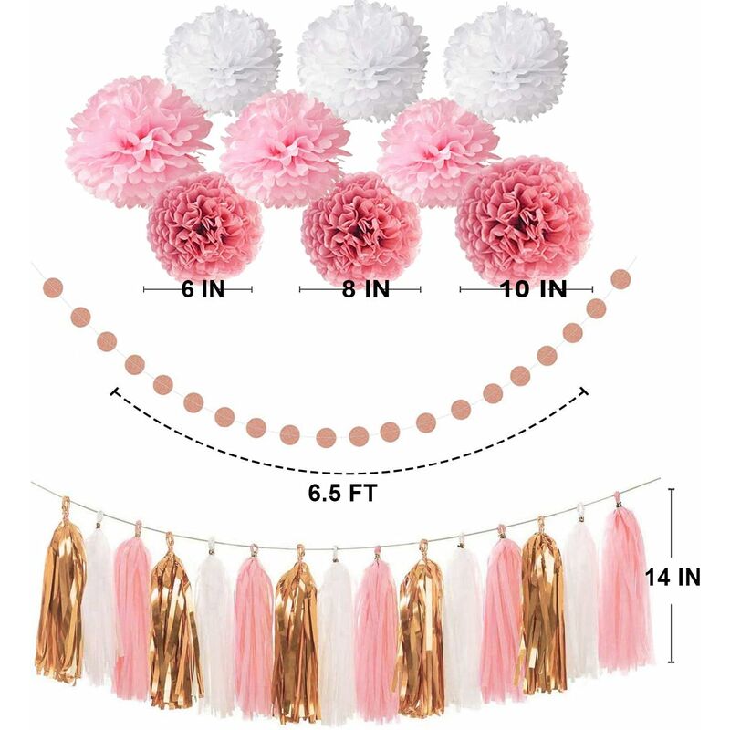 compleanni feste in oro rosa MAKFORT Set di 15 pompon decorativi colorati in carta velina per matrimoni 3 pezzi x 30,5 cm, 6 pezzi x 25 cm, 6 pezzi x 20 cm 