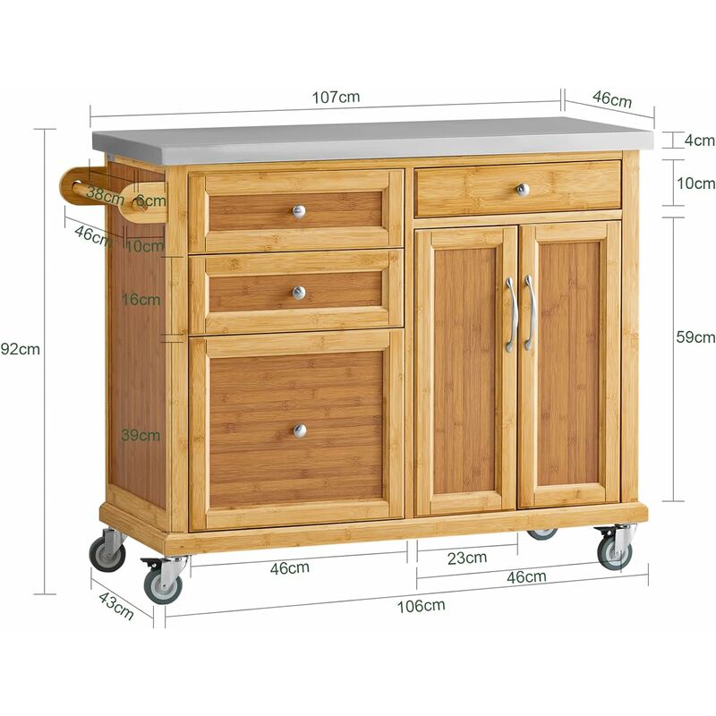 SoBuy® Extendable Worktop Kitchen Trolley Island Storage Cupboard FKW69-N,UK 