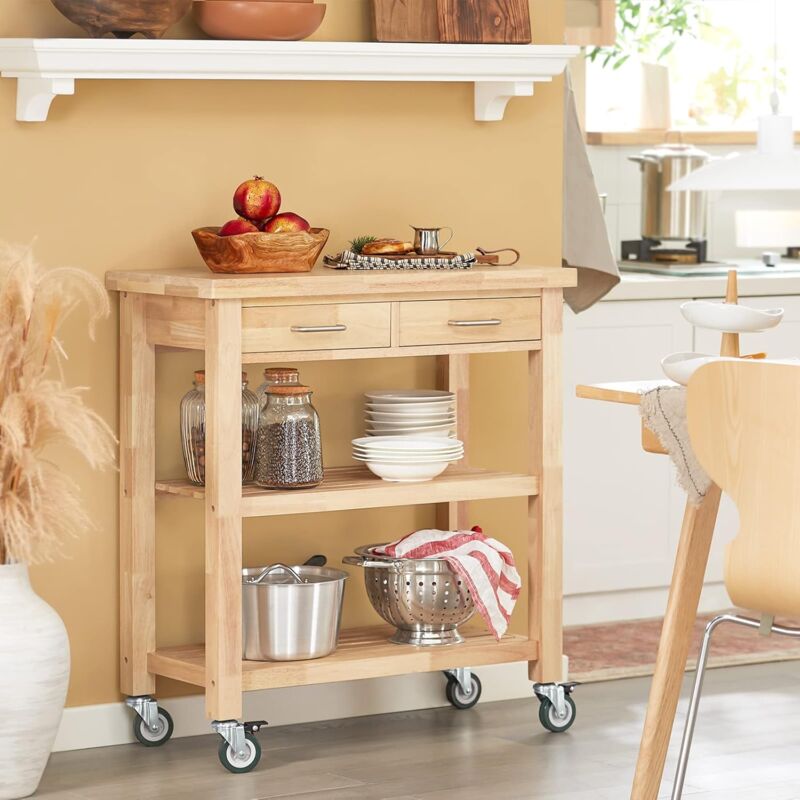 SoBuy Rubber Wood Kitchen Storage Trolley Cart with Drawers