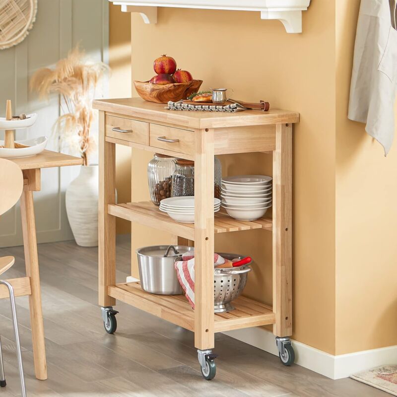 SoBuy Rubber Wood Kitchen Storage Trolley Cart with Drawers