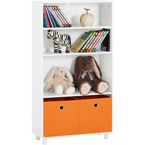 SoBuy Kids Bookcase Book Shelf Toy Shelf Standing Shelf with 2 Fabric Boxes,KMB68-W