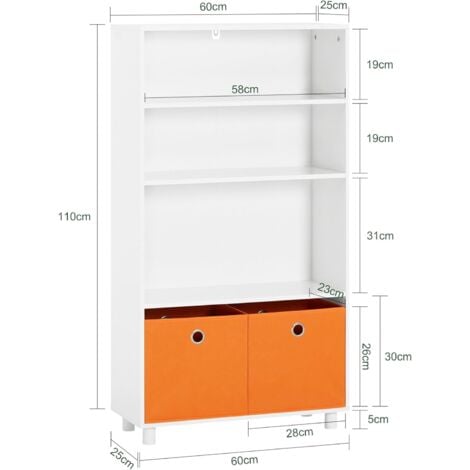 SoBuy Kids Bookcase Book Shelf Toy Shelf Standing Shelf with 2 Fabric Boxes,KMB68-W