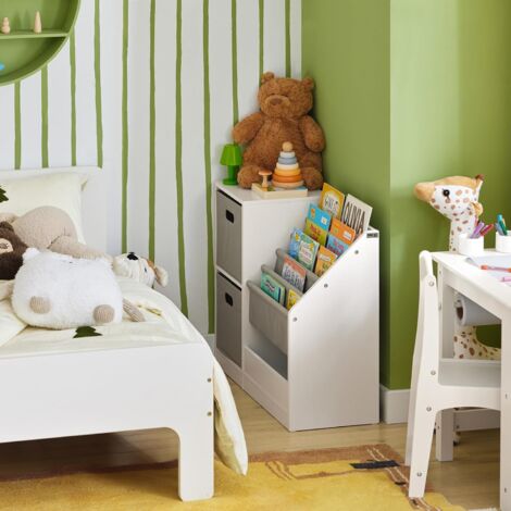 SoBuy Kids Bookcase Book Shelf Toy Shelf with 2 Fabric Boxes,KMB76-W