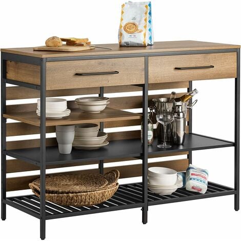 SoBuy Kitchen Island Sideboard Dining Bar Table with 2 Drawers and 3 Open Shelves,FSB85-PF