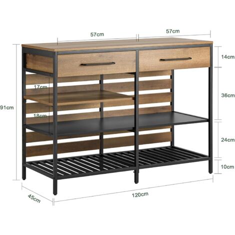 SoBuy Kitchen Island Sideboard Dining Bar Table with 2 Drawers and 3 Open Shelves,FSB85-PF