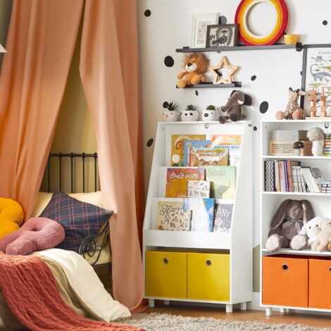 SoBuy Kids Bookcase Book Shelf Toy Shelf Standing Shelf with 2 Fabric Boxes,KMB69-W
