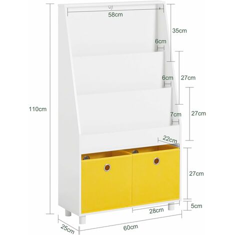 SoBuy Kids Bookcase Book Shelf Toy Shelf Standing Shelf with 2 Fabric Boxes,KMB69-W