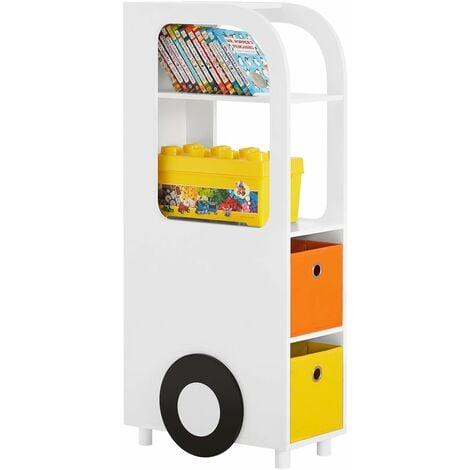 SoBuy Kids Bookcase Book Shelf Display Shelf Rack with 2 Fabric Boxes,KMB67-W