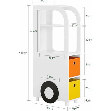 SoBuy Kids Bookcase Book Shelf Display Shelf Rack with 2 Fabric Boxes,KMB67-W