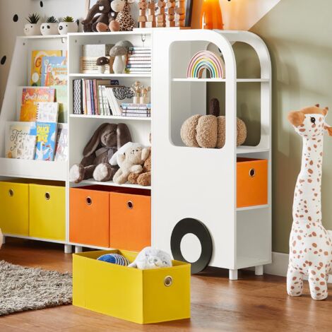 SoBuy Kids Bookcase Book Shelf Display Shelf Rack with 2 Fabric Boxes,KMB67-W