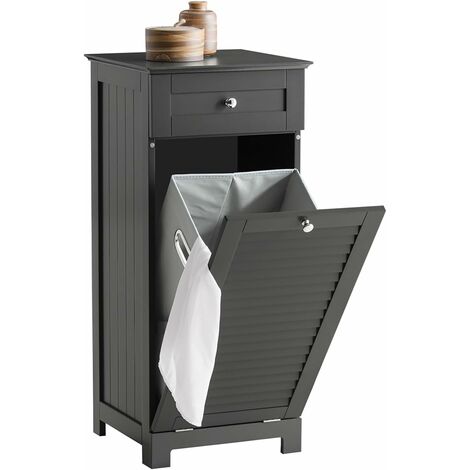SoBuy Laundry Chest Storage Cabinet with Shutter Door and Laundry Basket Dark Grey,BZR73-DG