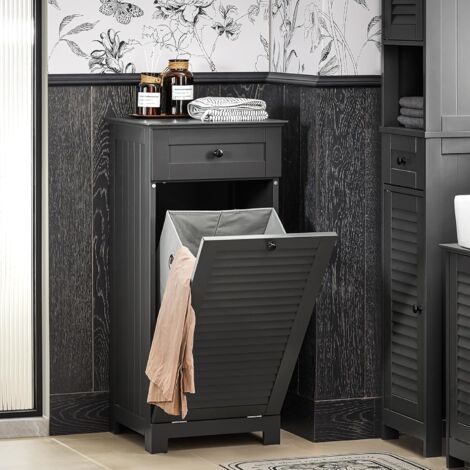 SoBuy Laundry Chest Storage Cabinet with Shutter Door and Laundry Basket Dark Grey,BZR73-DG
