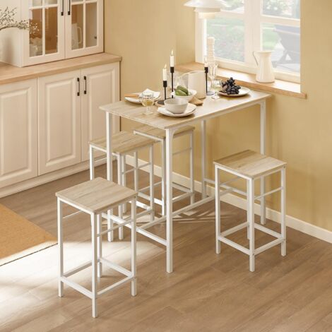 SoBuy OGT11-WN,Bar Set-1 Bar Table and 4 Stools Dining Set White and Natural