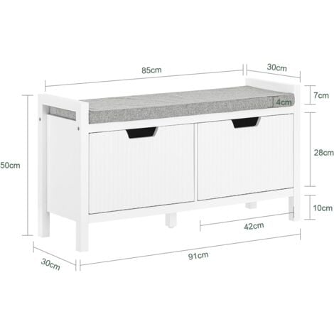 SoBuy Hallway Storage Bench Shoe Bench with 2 Doors and Seat Cushion,FSR146-W