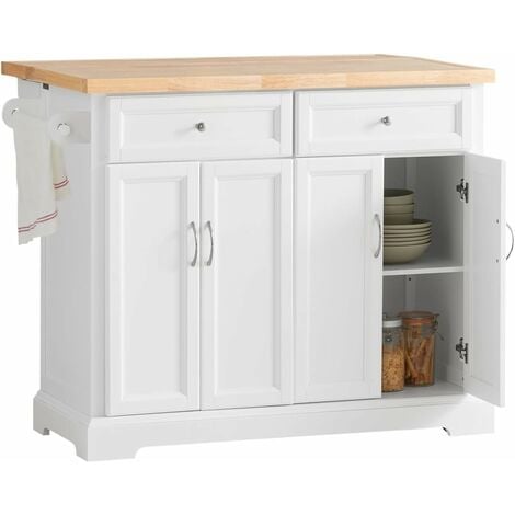 SoBuy Extendable Kitchen Trolley Island Storage Cupboard White,FKW71-WN