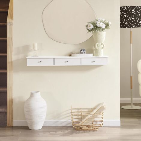 SoBuy Wall Mounted Shelf with 3 Drawers, Storage Unit, White Finish, FRG43-L-W