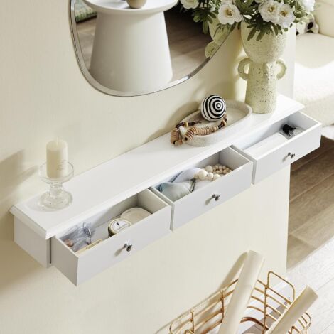 SoBuy Wall Mounted Shelf with 3 Drawers, Storage Unit, White Finish, FRG43-L-W