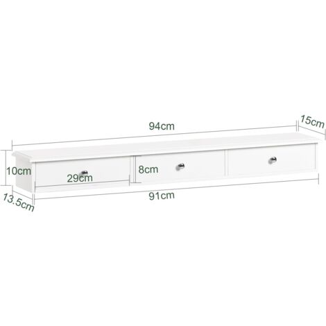 SoBuy Wall Mounted Shelf with 3 Drawers, Storage Unit, White Finish, FRG43-L-W