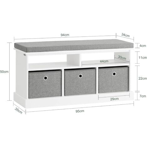 SoBuy 3 Baskets 2 Racks Storage Bench Shoe Rack Seat Stool with Removable Padded Seat,FSR67-HG