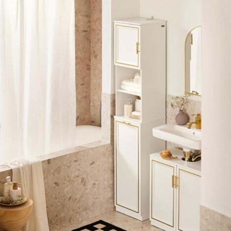 SoBuy Bathroom Tall Cabinet Cupboard Storage Cabinet With Laundry Basket,BZR87-W