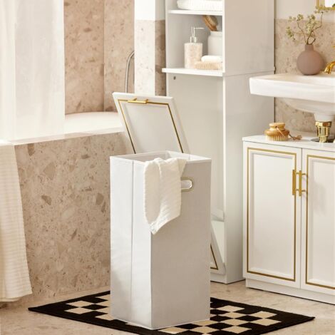 SoBuy Bathroom Tall Cabinet Cupboard Storage Cabinet With Laundry Basket,BZR87-W
