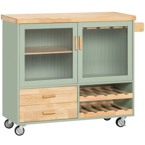 SoBuy Kitchen Dining Room Sideboard on Wheels,Green and Natural,FKW114-GR