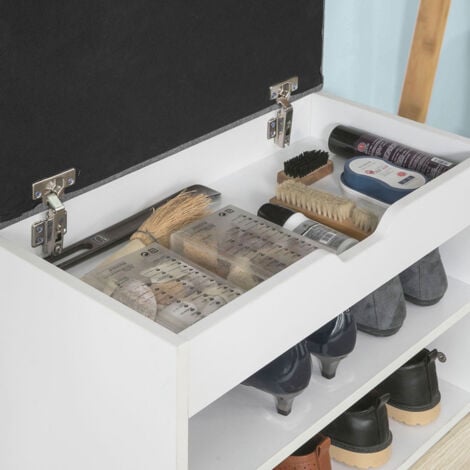 SoBuy White Wood 2 Tiers Shoe Storage Bench Cabinet with Padded Seat FSR25-HG