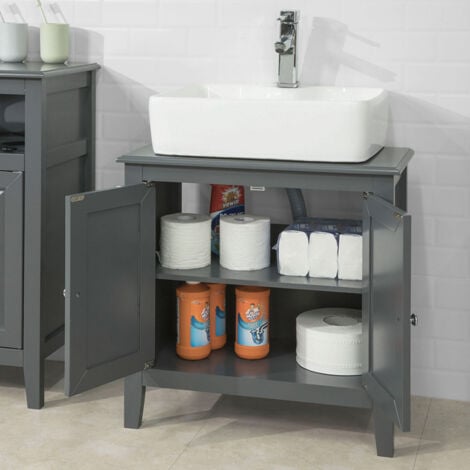 SoBuy Wood Under Sink Basin Bathroom Storage Cabinet Unit Grey FRG202-DG