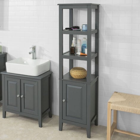 SoBuy Wood Standing Tall Boy Bathroom Storage Cabinet Unit Grey FRG205-DG