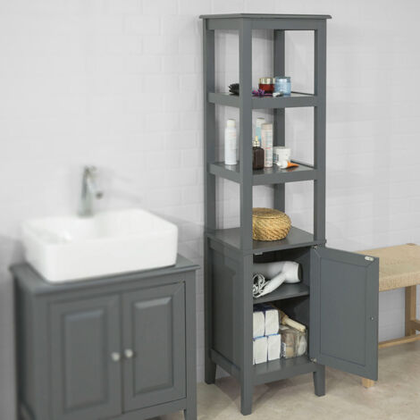 SoBuy Wood Standing Tall Boy Bathroom Storage Cabinet Unit Grey FRG205-DG