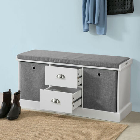 SoBuy Hallway Shoe Storage Bench Cabinet with 2 Baskets and Drawers FSR66-HG