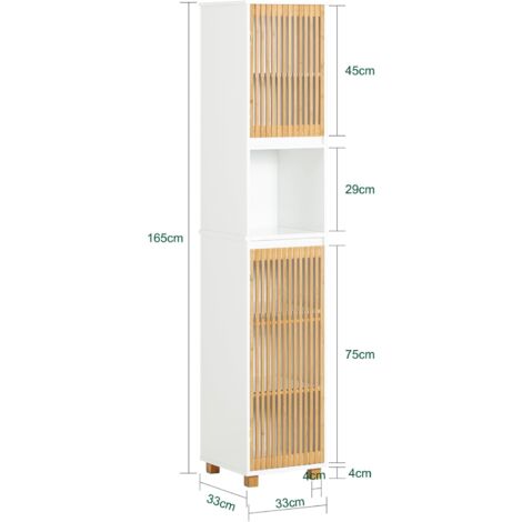 SoBuy Tall Cupboard Bathroom Cabinet with 2 Bamboo Slatted Doors,BZR127-W