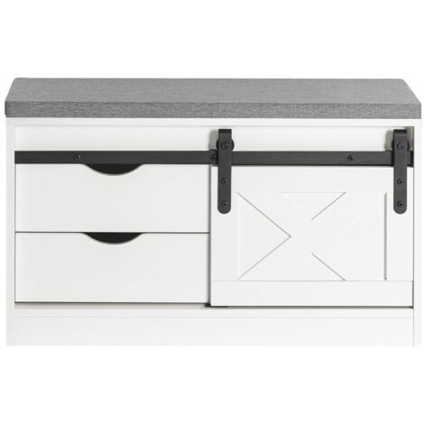SoBuy Hallway Storage Bench with a Sliding Door and Seat Cushion,FSR153-W (1/5)