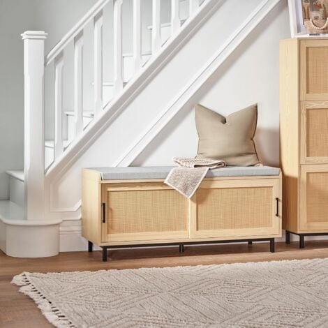 SoBuy Hallway Storage Bench Shoe Bench Shoe Rack Shoe Cabinet with 2 Sliding Doors,FSR154-N